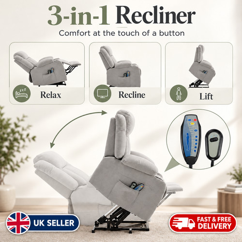 Grey fabric electric recliner